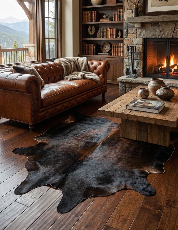 Detail image of 5' 3 x 5' 10 Cowhide Leather Square Rug