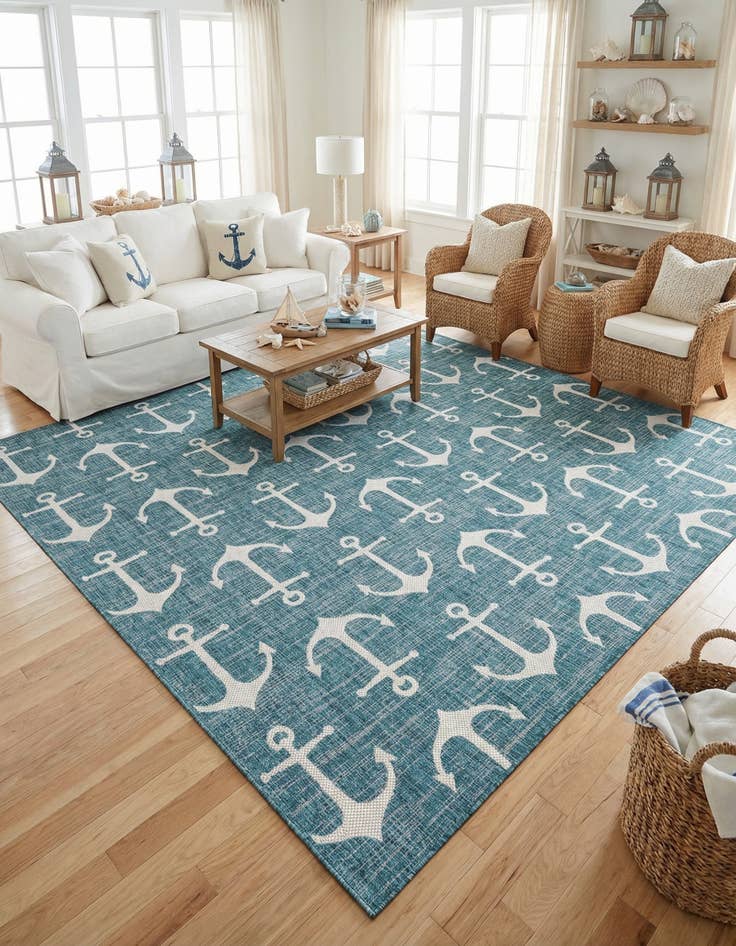 Detail image of 10' x 10'  Washable Coastal Indoor / Outdoor Square Rug