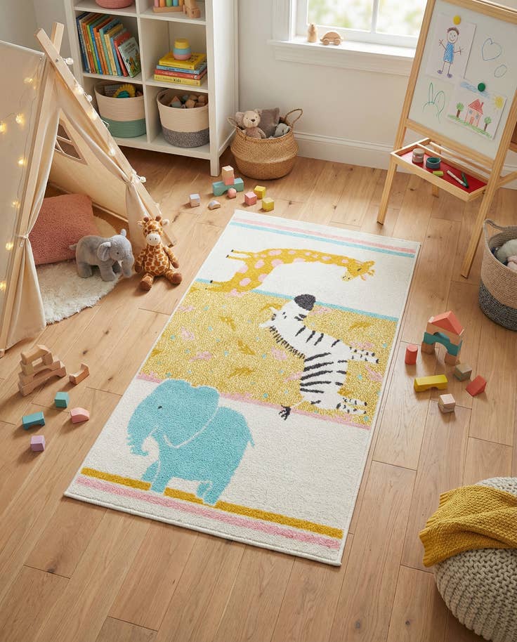 Detail image of 2' 2 x 3' 11 Animals Whimsy Kids Runner Rug