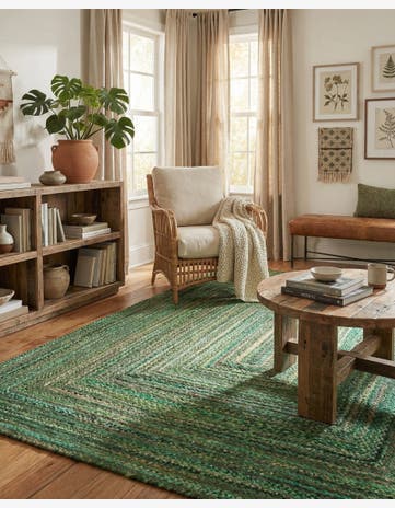 Green Handmade Braided Chindi Rug