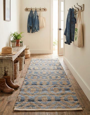 Navy Blue Hand Woven Chindi Jute Runner Rug