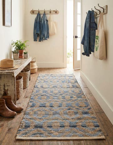 Navy Blue Hand Woven Chindi Jute Runner Rug