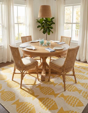 Yellow Easy-Clean Coastal Indoor / Outdoor Square Rug