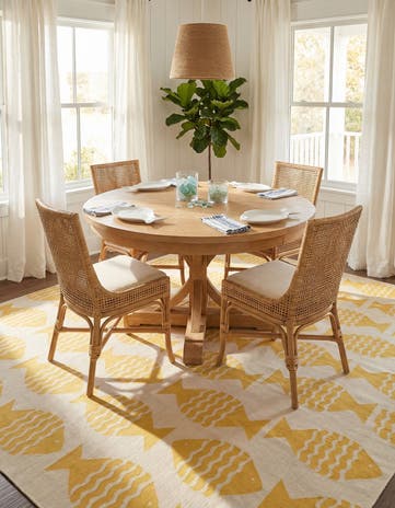 Yellow Easy-Clean Coastal Indoor / Outdoor Square Rug