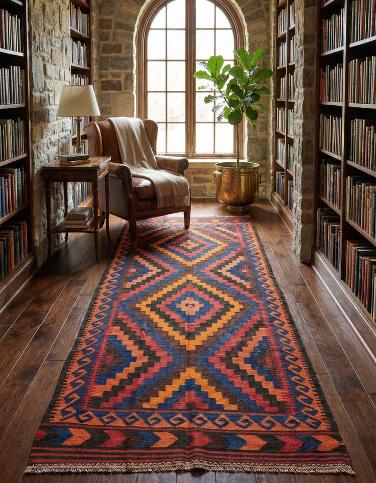 Detail image of 5' x 11' 6 Hand Woven Kilim Afghan Wool Runner Rug
