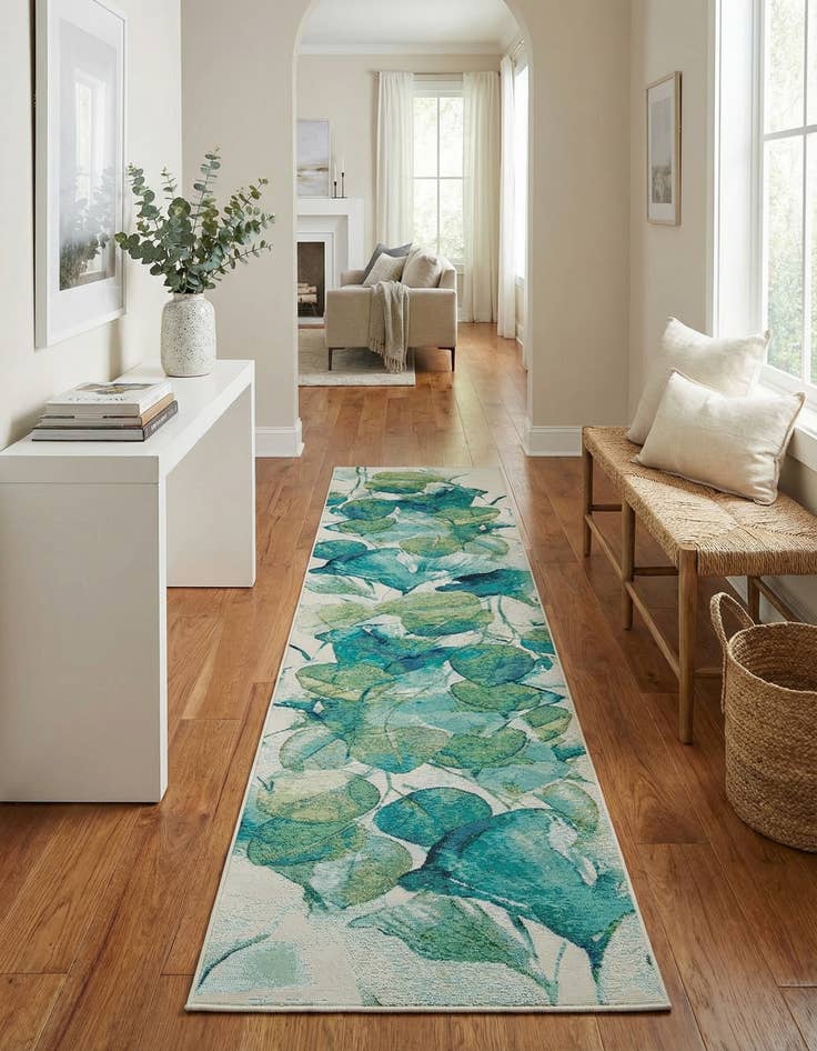 Detail image of 2' 7 x 12'  Washable Botanical Indoor / Outdoor Runner Rug