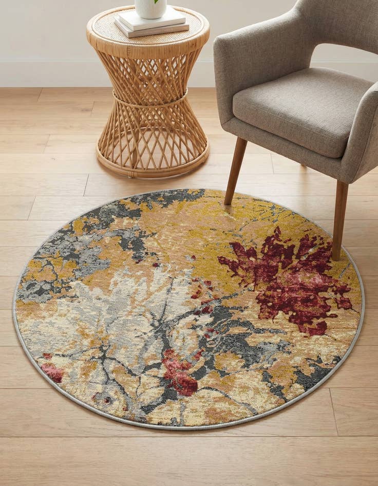 Detail image of 3' 3 x 3' 3 Washable Modern Indoor / Outdoor Round Rug