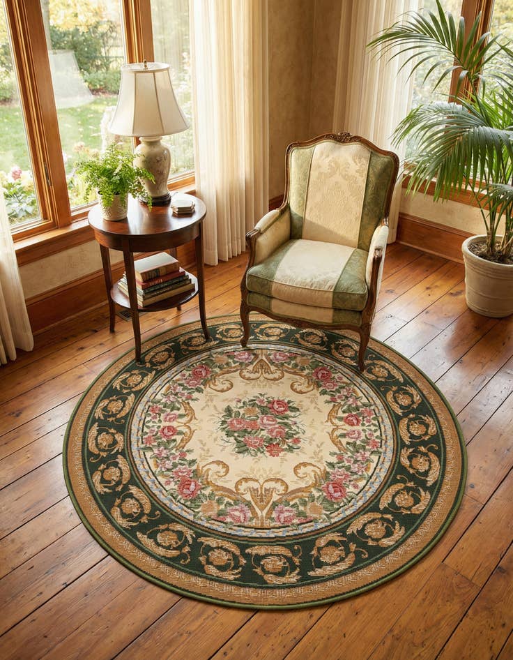 Detail image of 4' x 4'  Washable Traditional Indoor / Outdoor Round Rug