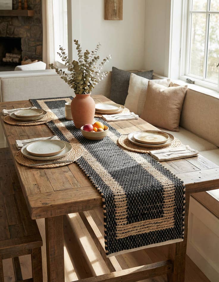 Detail image of  1' 2 x 6' Chindi Jute Table Runner Rug