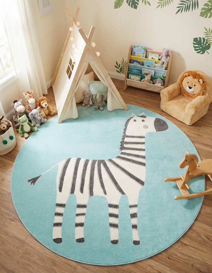 Detail image of  7' 10 x 7' 10 Zebra Whimsy Kids Round Rug