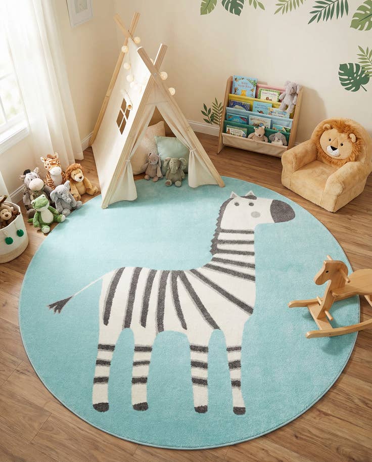 Detailansicht von 240cm x 240cm Zebra Whimsy Kids Rund Teppich