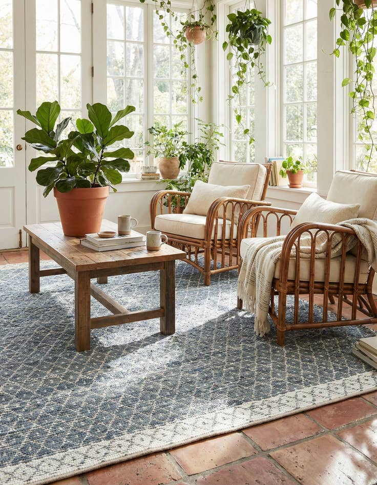 Detail image of 10' x 10' Hand Woven Chindi Trellis Square Rug