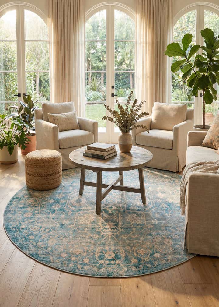 6' x 6' New Vintage Round Rug