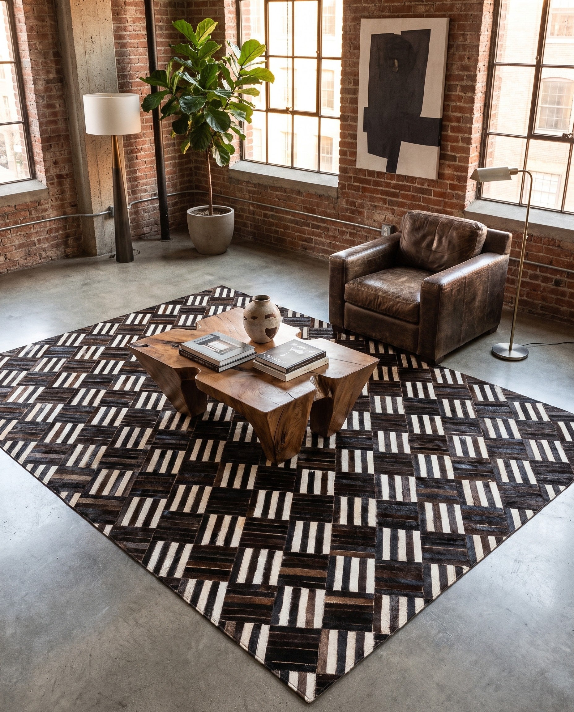 5' 10 x 6' 6 Cowhide Stocks Square Rug