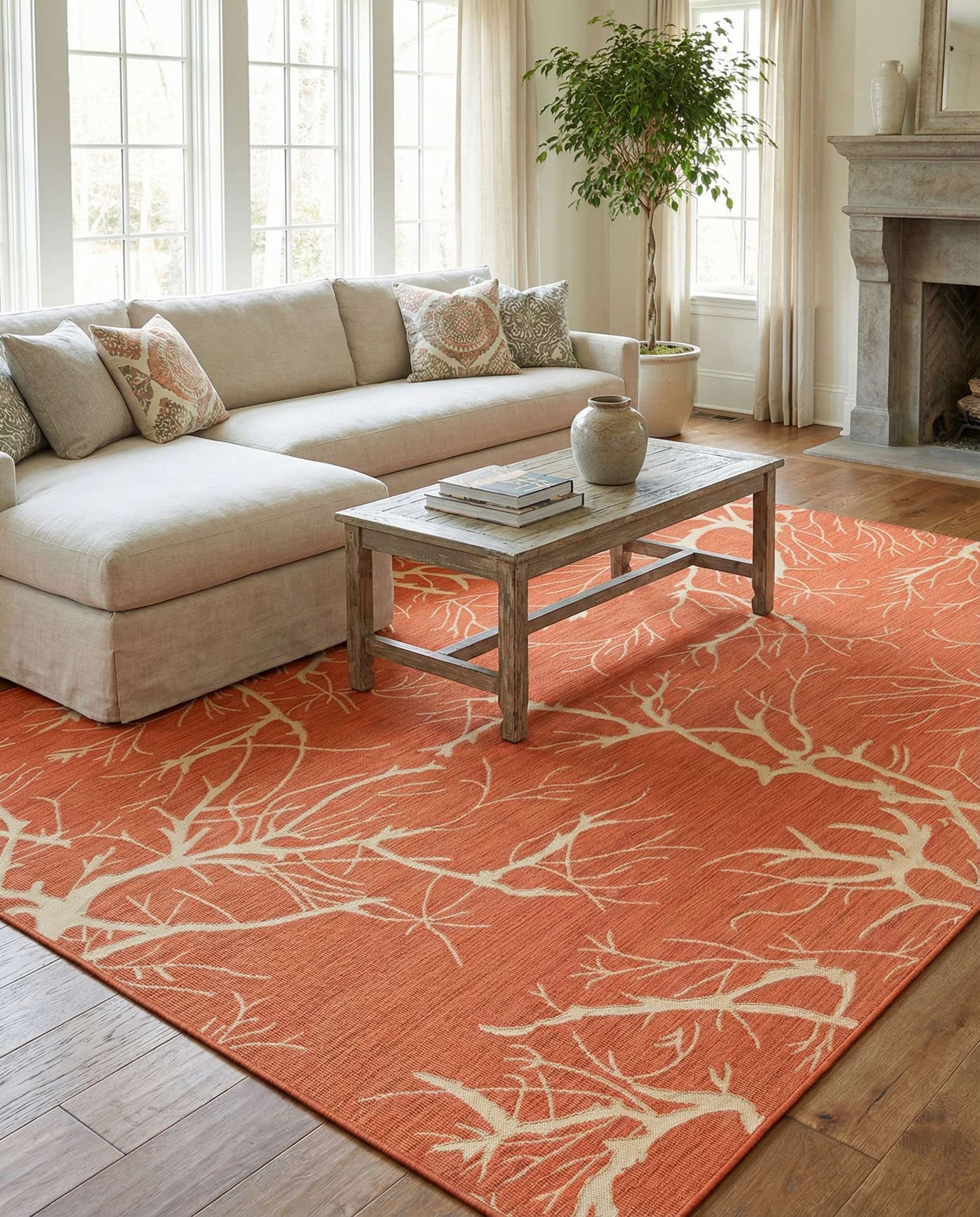 9' x 12' 2 Easy-Clean Botanical Indoor / Outdoor Rug