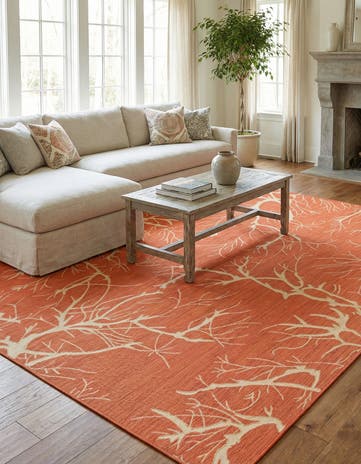 Terracotta Easy-Clean Botanical Indoor / Outdoor Rug