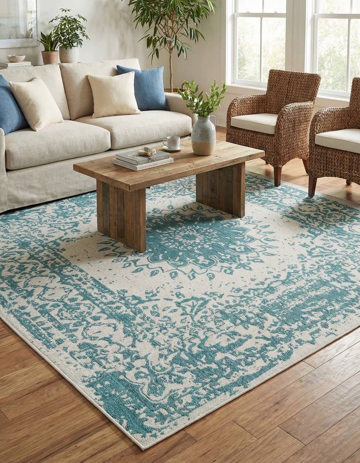 Detail image of 7' 10 x 7' 10  Washable Traditional Indoor / Outdoor Square Rug