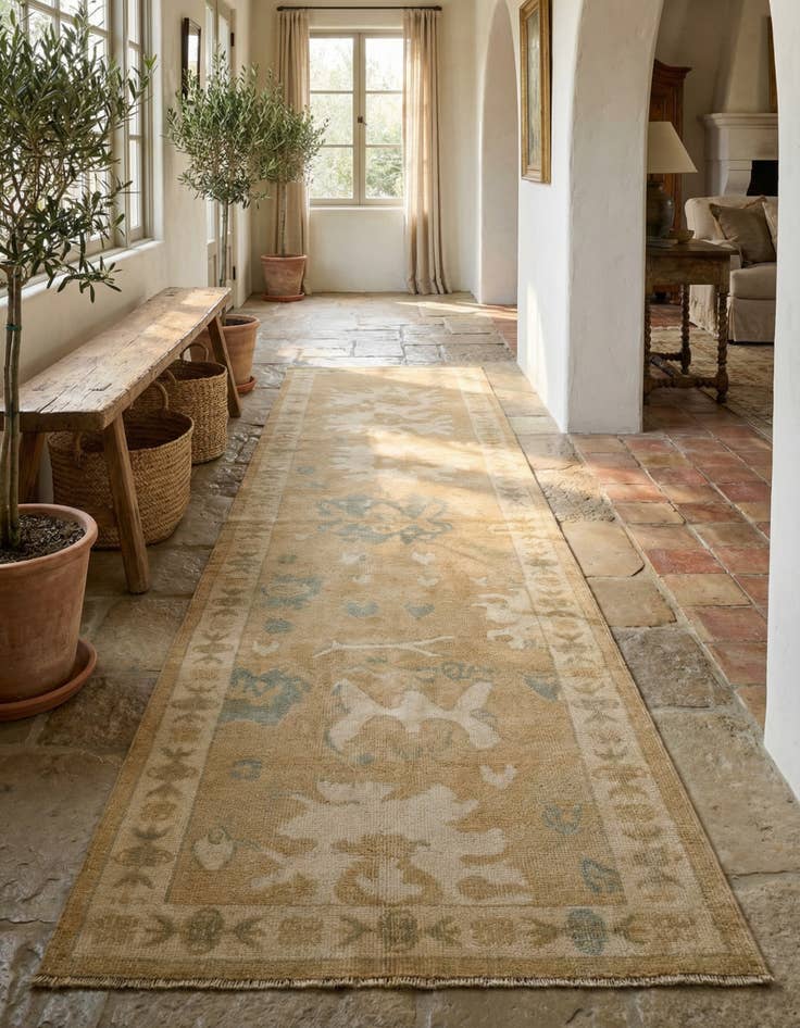 Detail image of 2' 9 x 10' Hand Knotted Oushak Wool Runner Rug