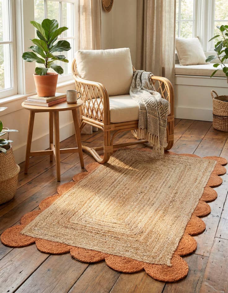 Detail image of 3' 1 x 5' 1  Hand Scallop Braided Jute Rug