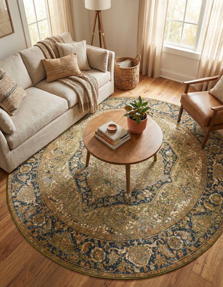 Detail image of 7' 10 x 7' 10 Washable Traditional Indoor / Outdoor Round Rug