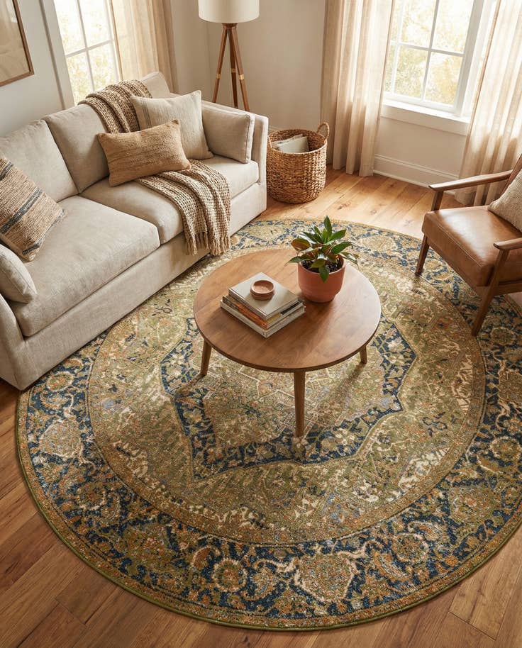 Detail image of 7' 10 x 7' 10 Easy-Clean Traditional Indoor / Outdoor Round Rug