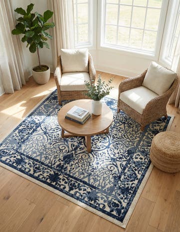 Ivory and Blue Vista Square Rug