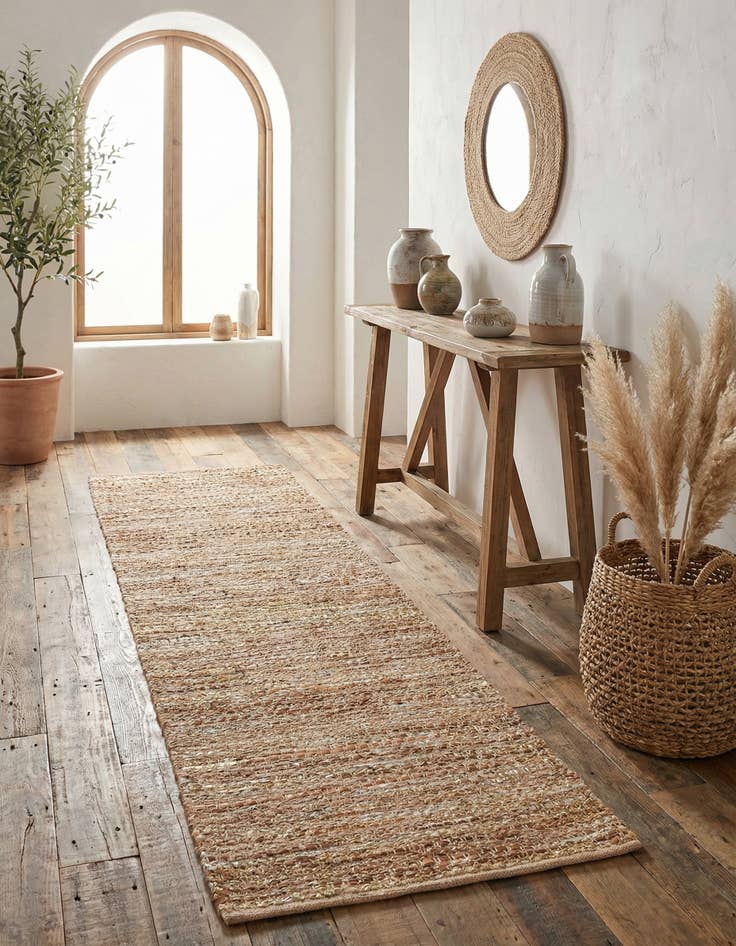 Detail image of 2' x 8' Hand Woven Leather Metallic Jute Runner Rug