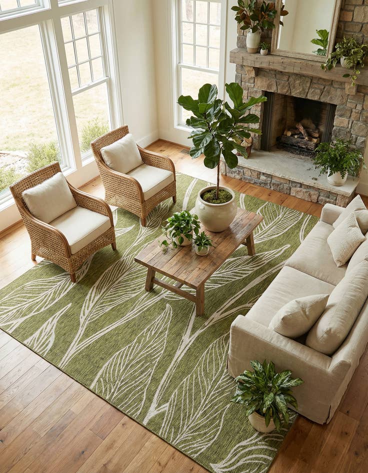 Detail image of 13' x 13'  Washable Botanical Indoor / Outdoor Square Rug