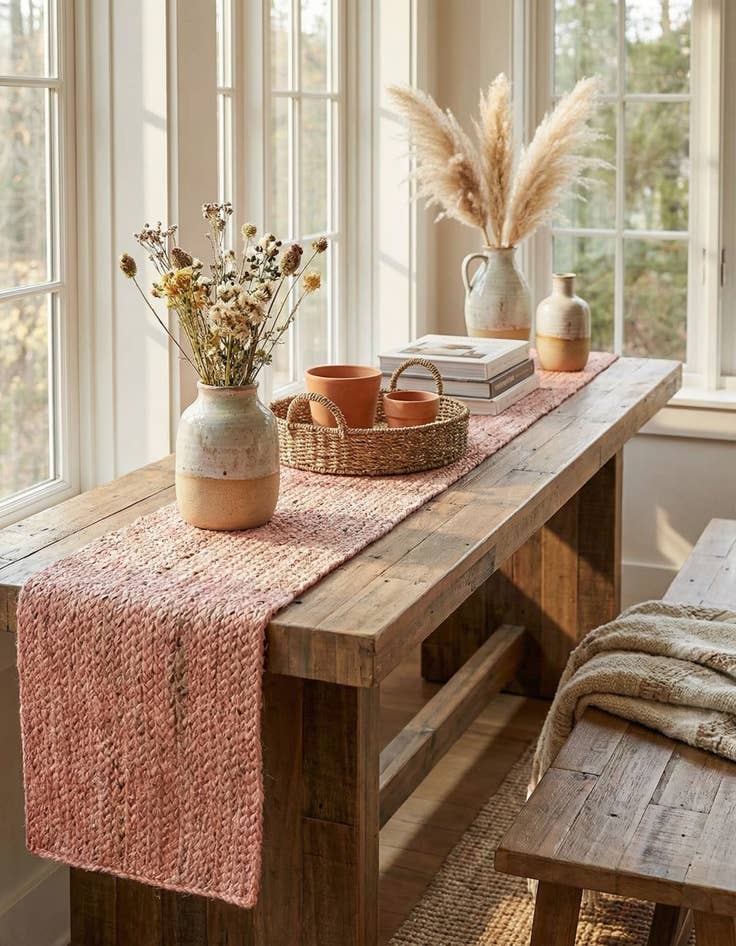 Detail image of 1' 2 x 10'  Hand Braided Jute Table Runner Rug