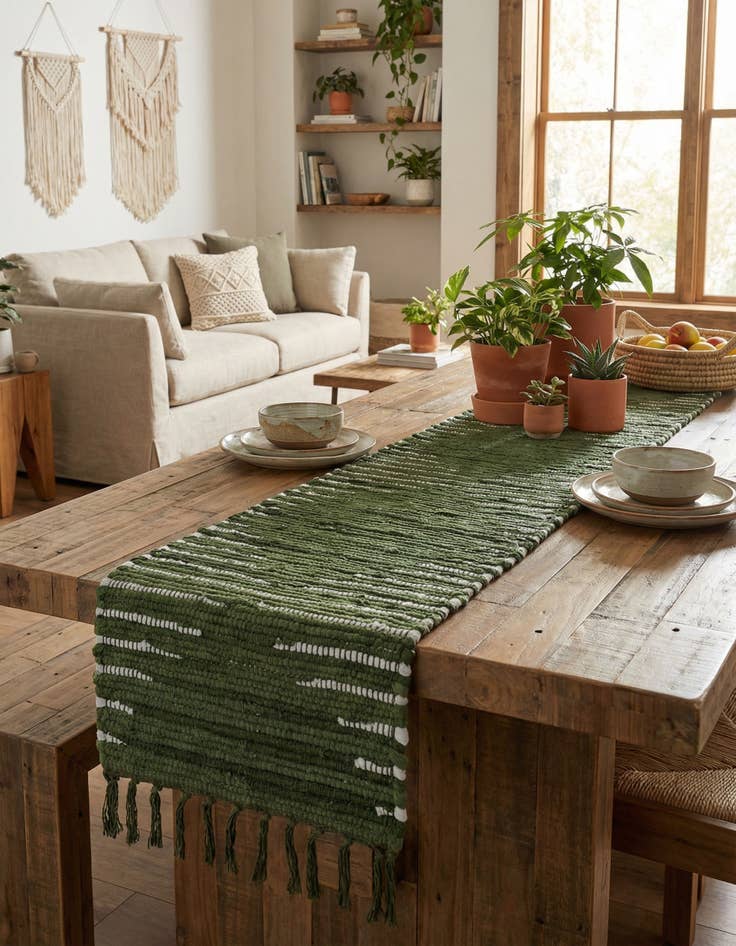 Detail image of 1' 2 x 6' 1  Hand Woven Chindi Cotton Table Runner Rug