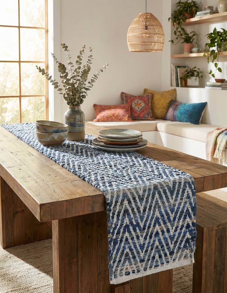 Detail image of  1' 2 x 4' 1  Hand Woven Chindi Chevron Table Runner Rug