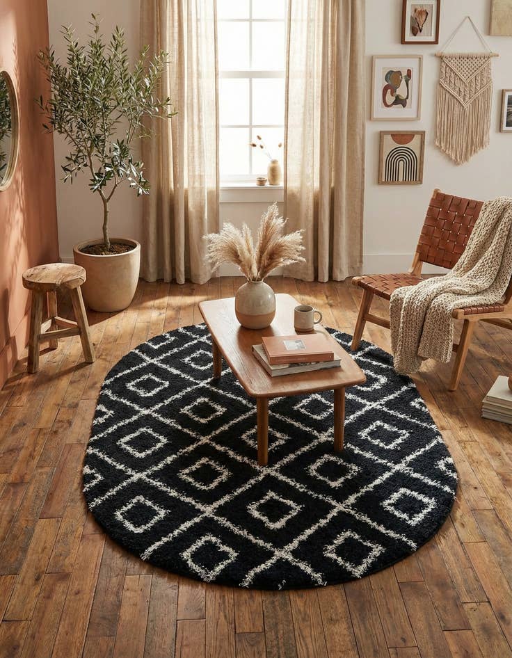 Detail image of 5' 3 x 8' Trellis Shag Oval Rug