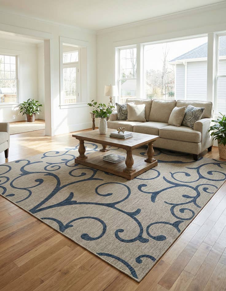 Detail image of 10' 8 x 10' 8  Washable Botanical Indoor / Outdoor Square Rug