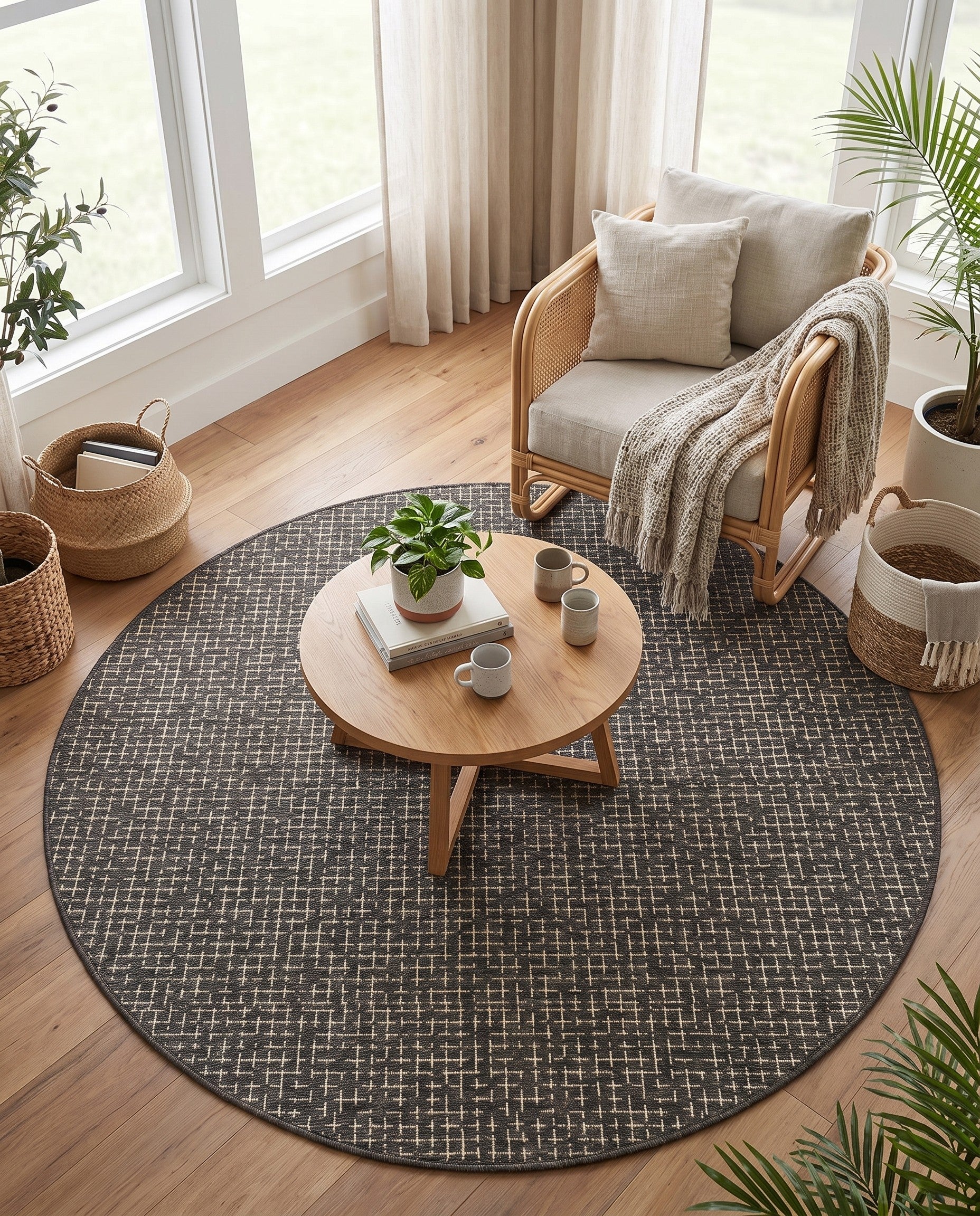 6' x 6' Easy-Clean Checkered Indoor / Outdoor Round Rug