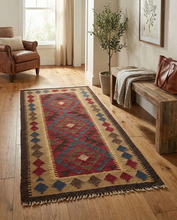 3' 2 x 6' 6 Hand Woven Kilim Maymana Wool Runner Rug