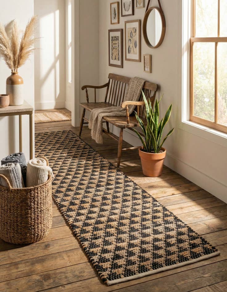 Detail image of 2' 2 x 6' 1 Hand Woven Chindi Jute Runner Rug