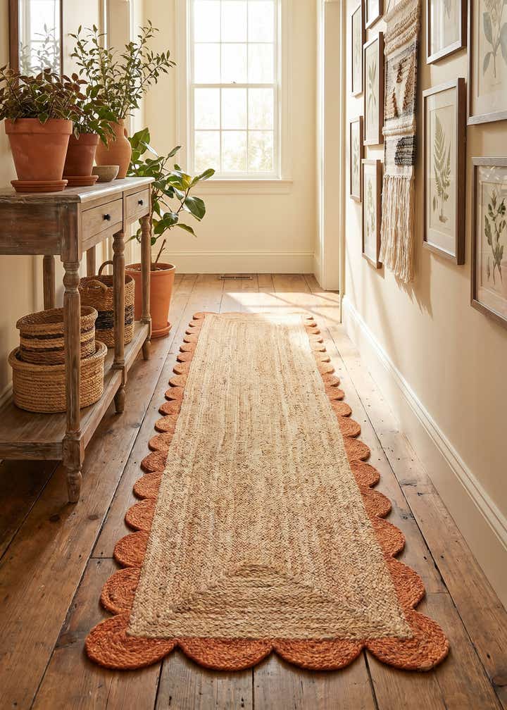 2' 7 x 12' Handmade Scallop Braided Jute Runner Rug