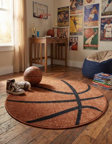Terracotta Sports Washable Round Rug
