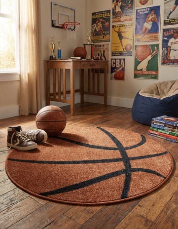 Terracotta Sports Washable Round Rug