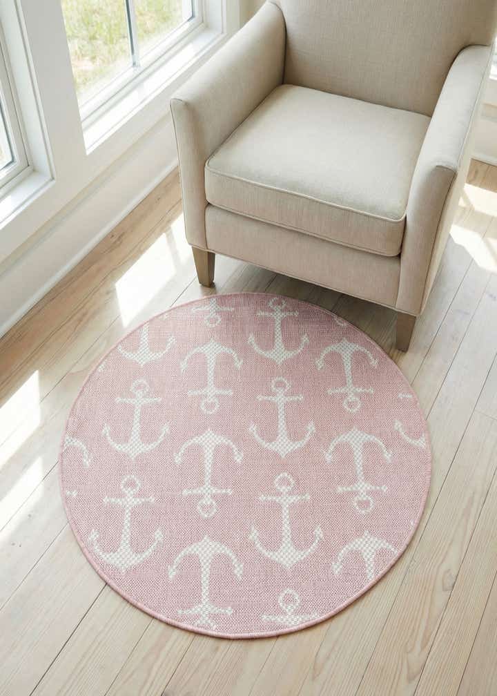 3' x 3' Easy-Clean Coastal Indoor / Outdoor Round Rug