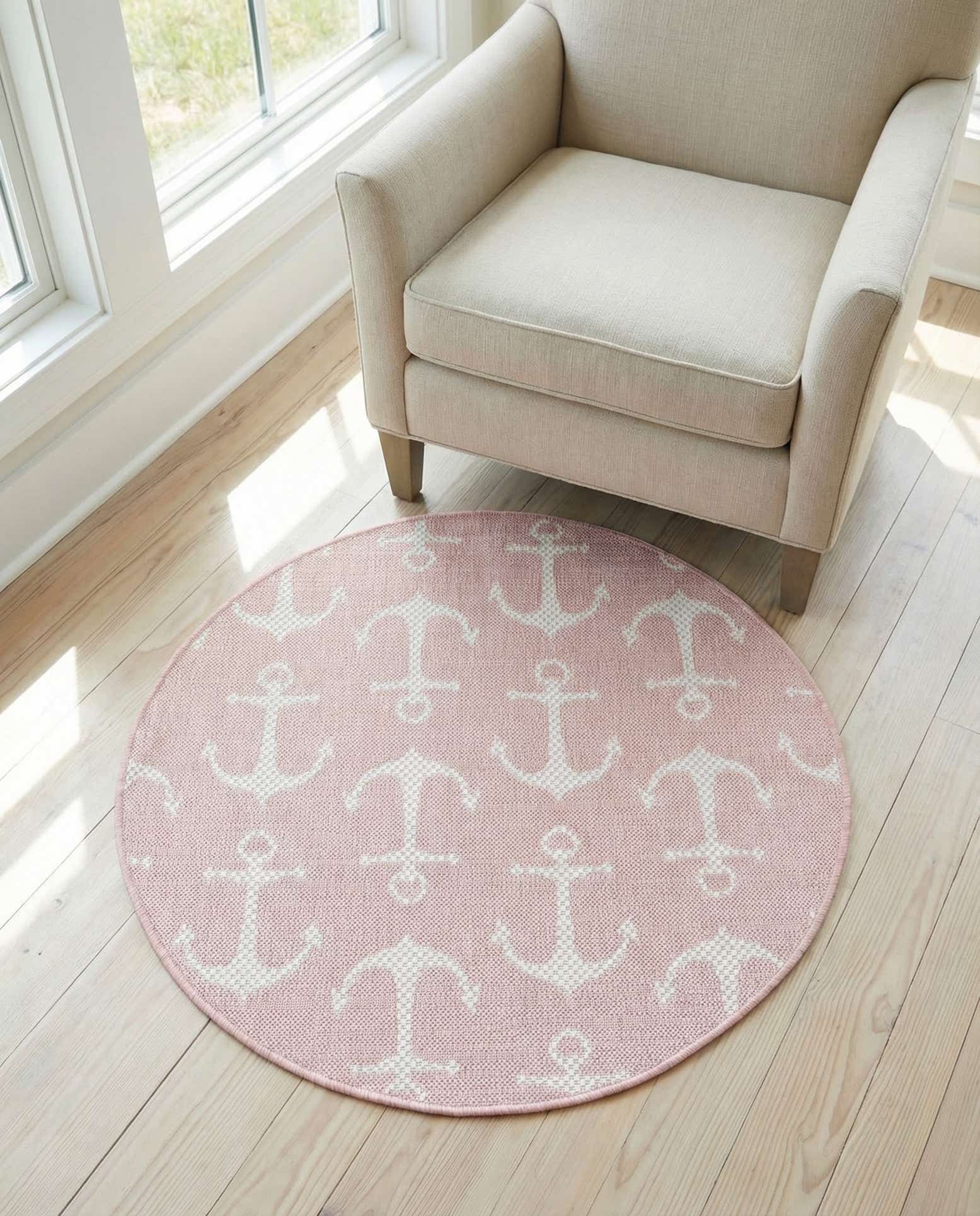3' x 3' Easy-Clean Coastal Indoor / Outdoor Round Rug