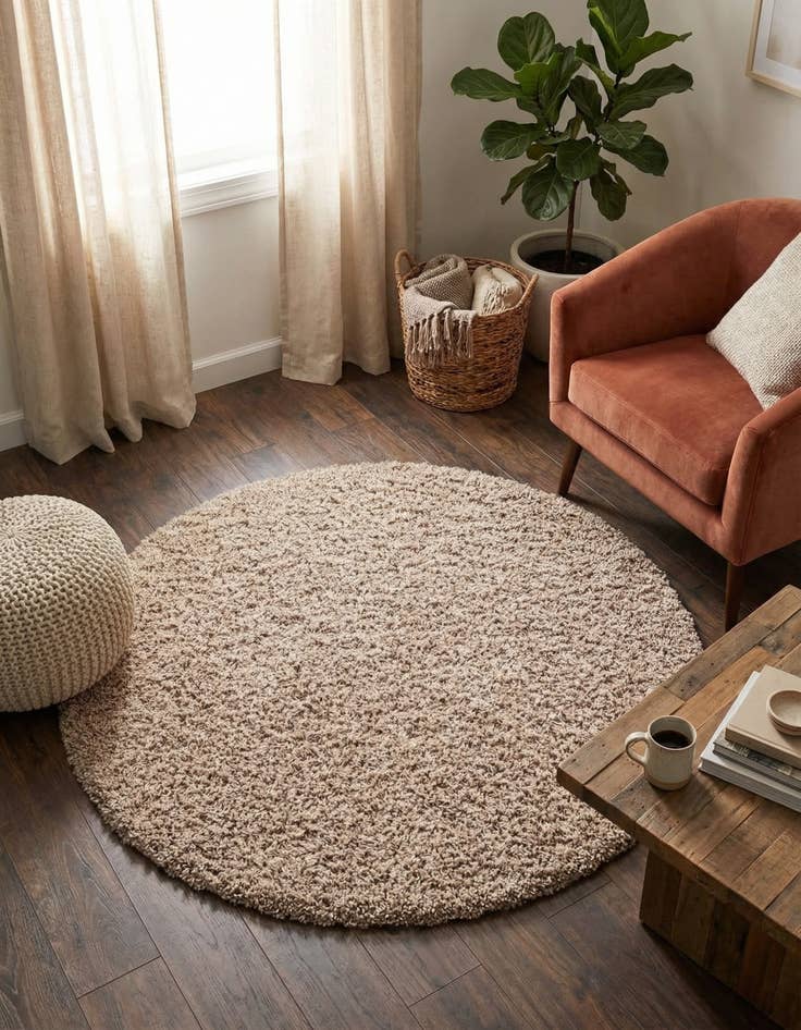 Detail image of  4' x 4' Solid Shag Round Rug