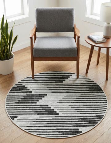 Black and White Easy-Clean Modern Indoor / Outdoor Round Rug