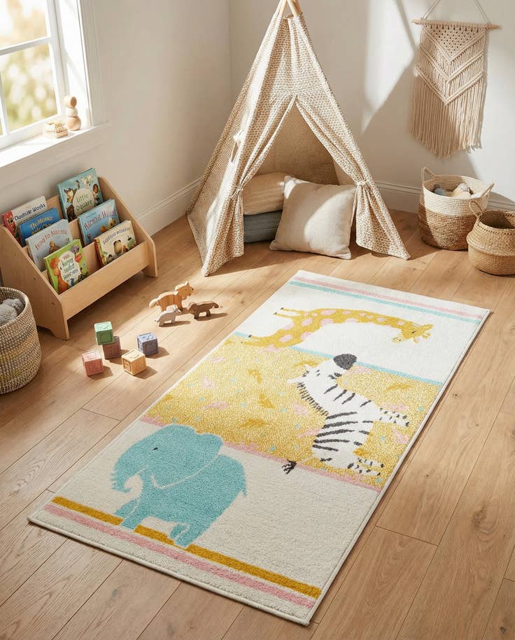 Detail image of 2' 2 x 3' 11 Animals Whimsy Kids Runner Rug