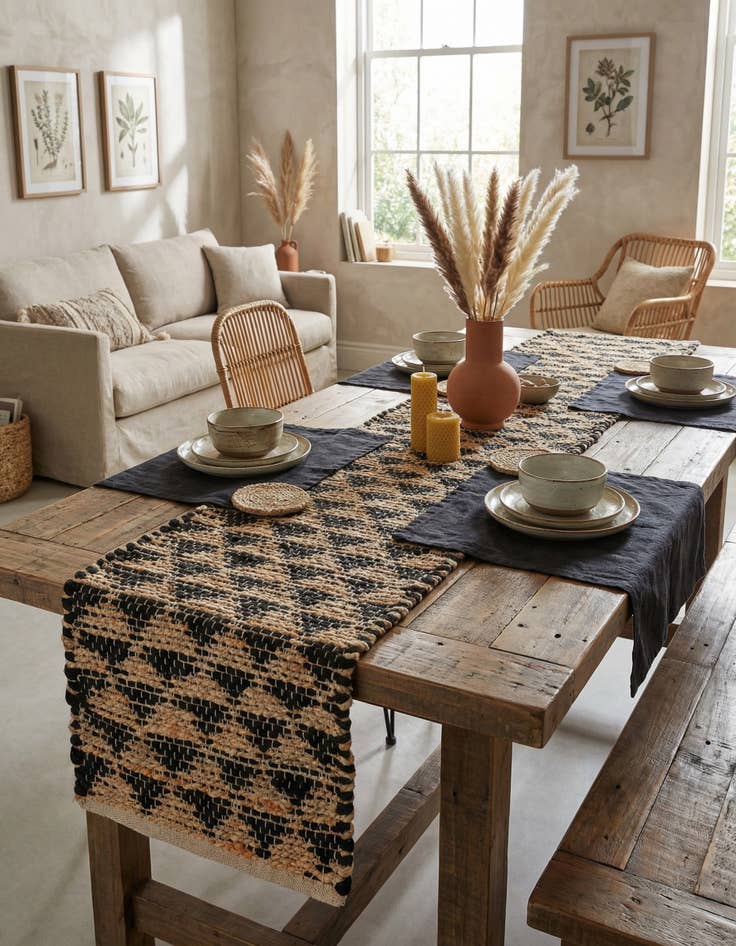 Detail image of 1' 2 x 8' Hand Woven Chindi Jute Table Runner Rug