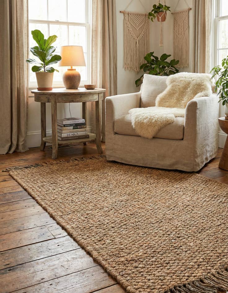 Detail image of 3' 1 x 5' 1 Hand Woven Chunky Jute Rug