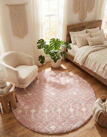 7' 10 x 7' 10 Moroccan Trellis Shag Round Rug