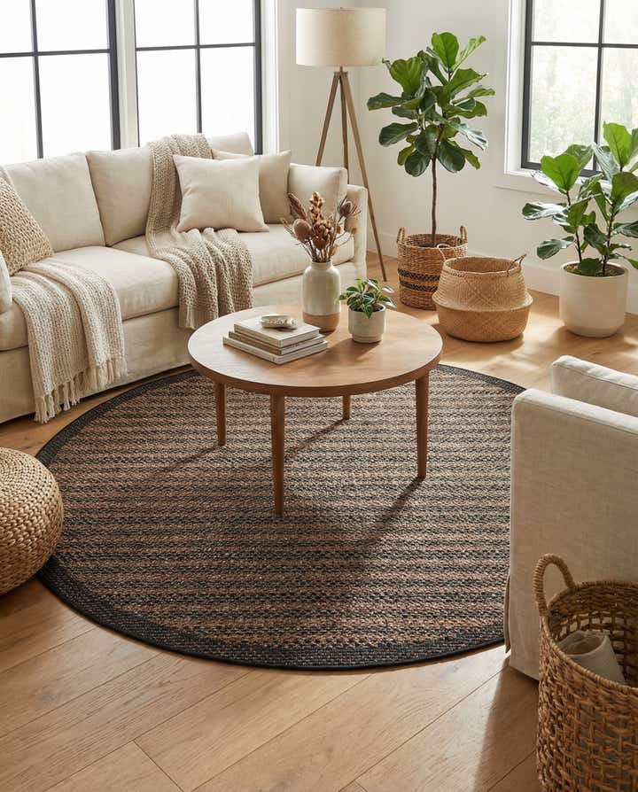 6' x 6' Easy-Clean Border Indoor / Outdoor Round Rug