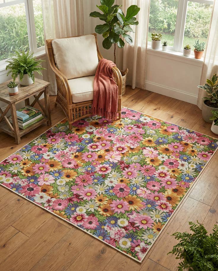 Detail image of 5' 3 x 5' 3 Easy-Clean Botanical Indoor / Outdoor Square Rug