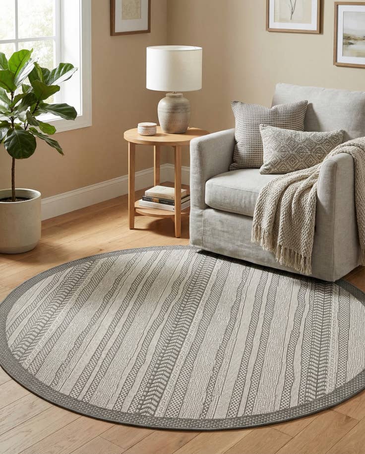 Detail image of 6' x 6' Easy-Clean Border Indoor / Outdoor Round Rug